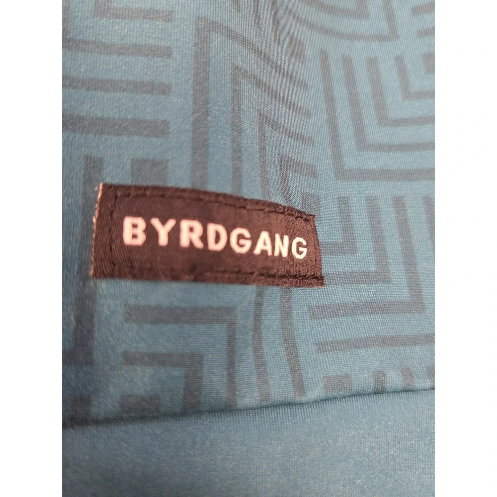 BYRD GANG Polo Men's 2XL Shirt‎ Teal Blue Geometric Print Short Sleeve Golf